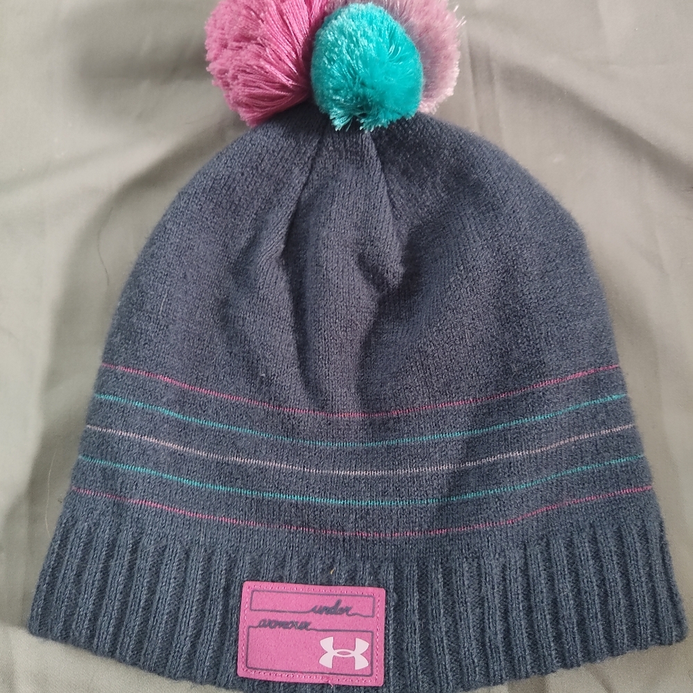 Under Armour Kids' Beanie - Grey with Pink and Teal Accents